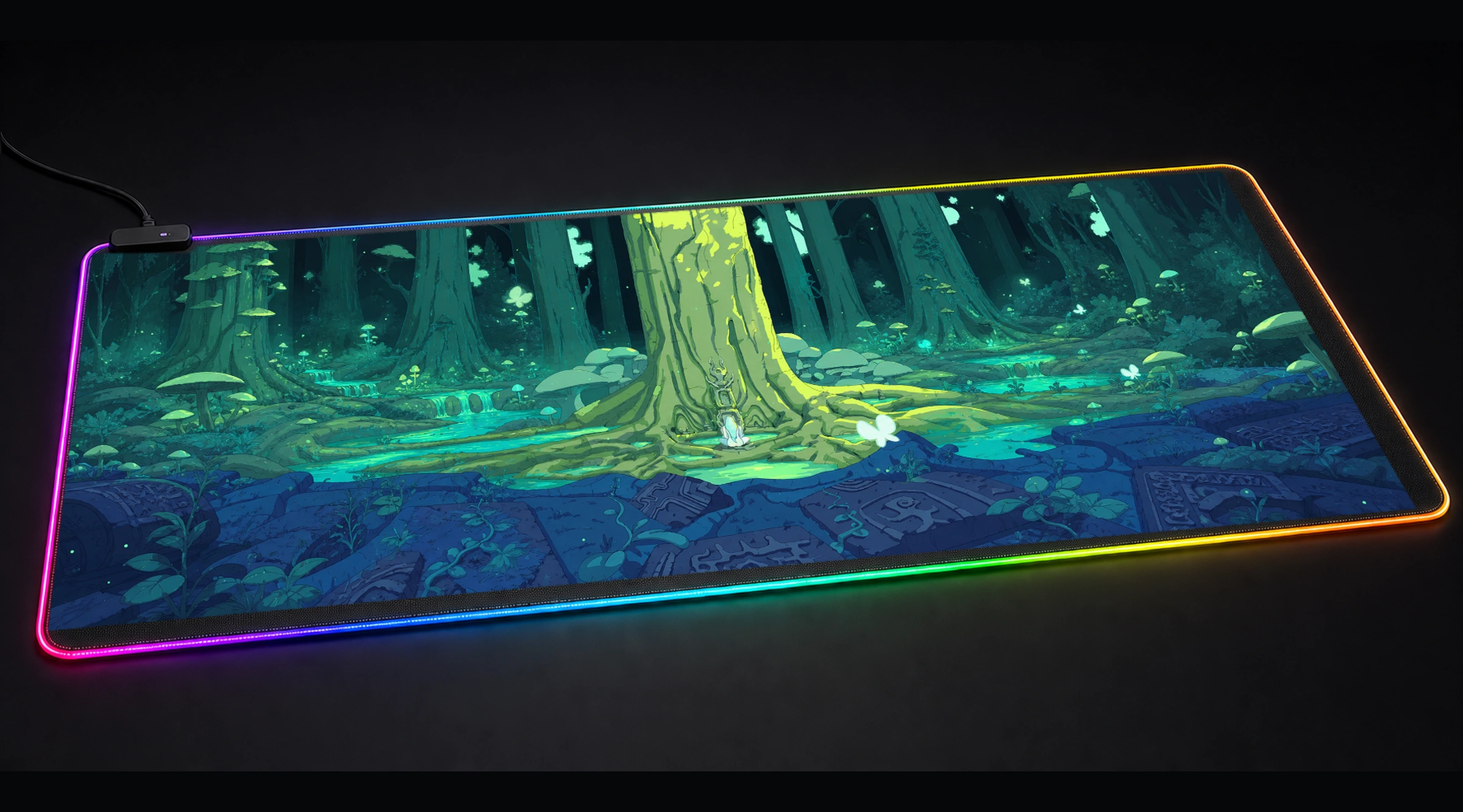 Let's Revolution Game — Azure Power Core game world art panoramic RGB gaming desk mat product view