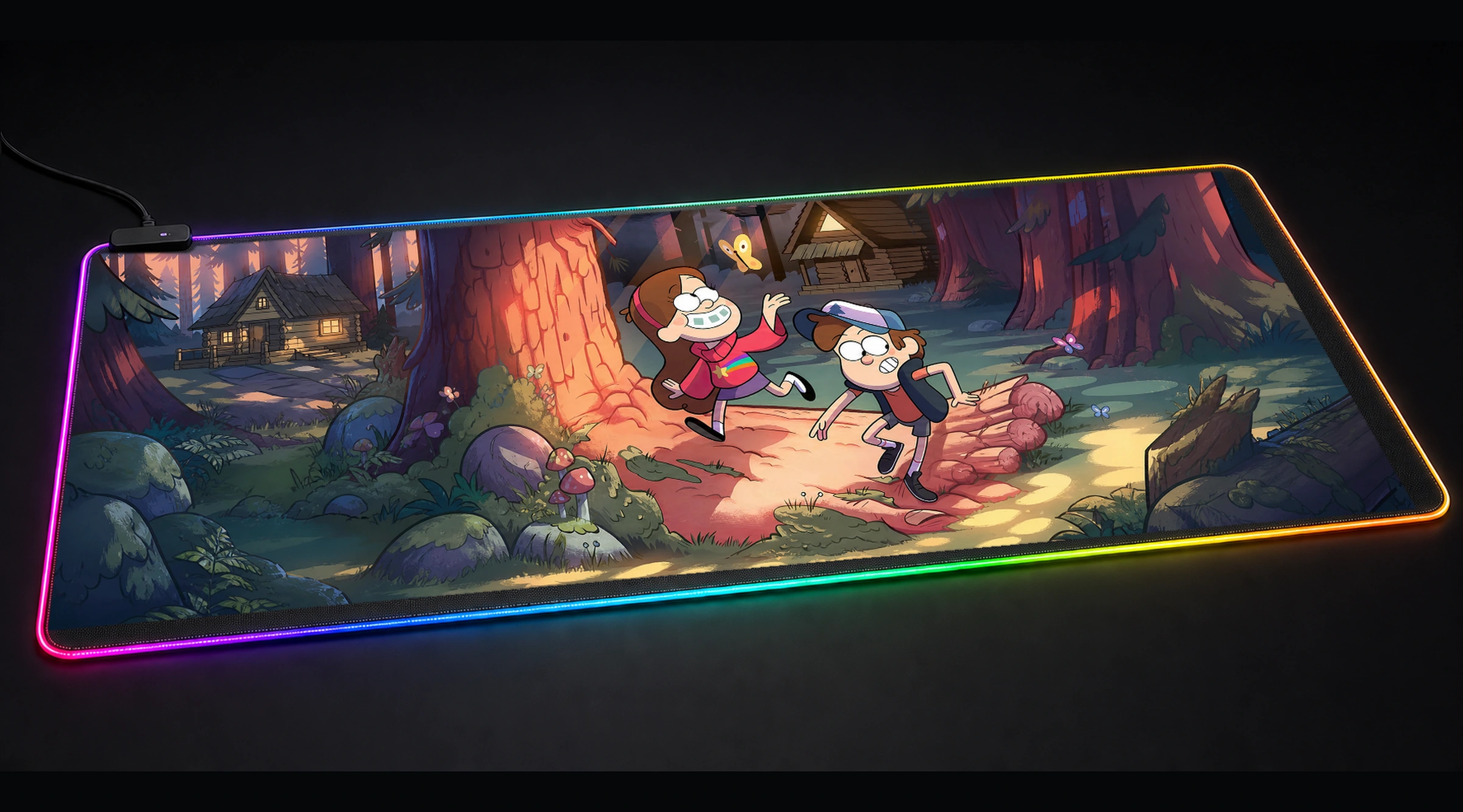 Bissmillah — Crimson Spotlight comic cartoon art panoramic RGB gaming desk mat product view