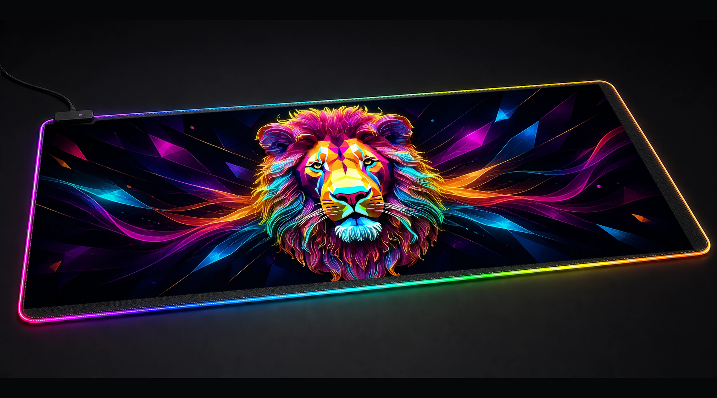 Lion — Magenta Quiet Water wildlife art panoramic RGB gaming desk mat product view