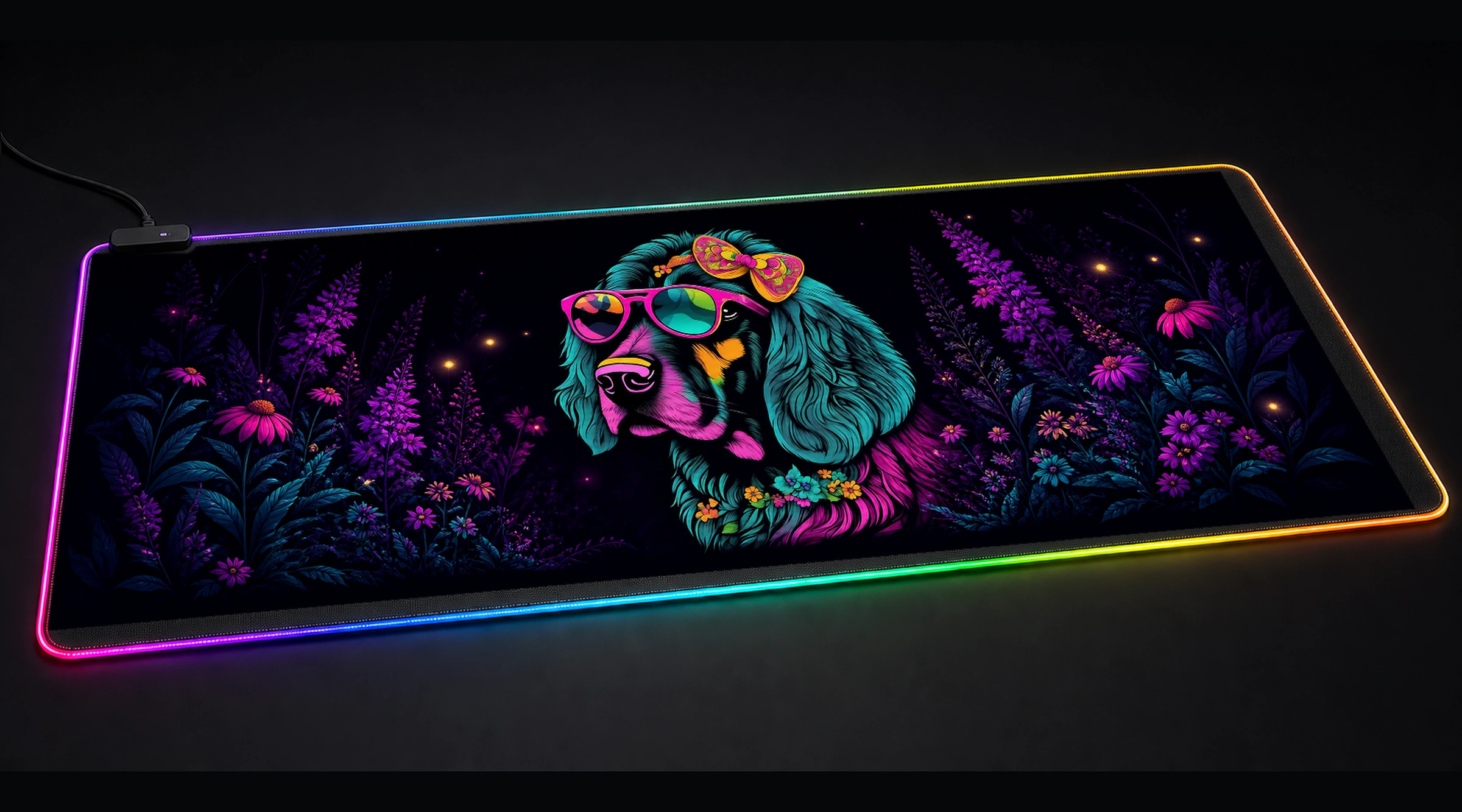 Dog — Violet Wild Haven pet portrait art panoramic RGB gaming desk mat product view