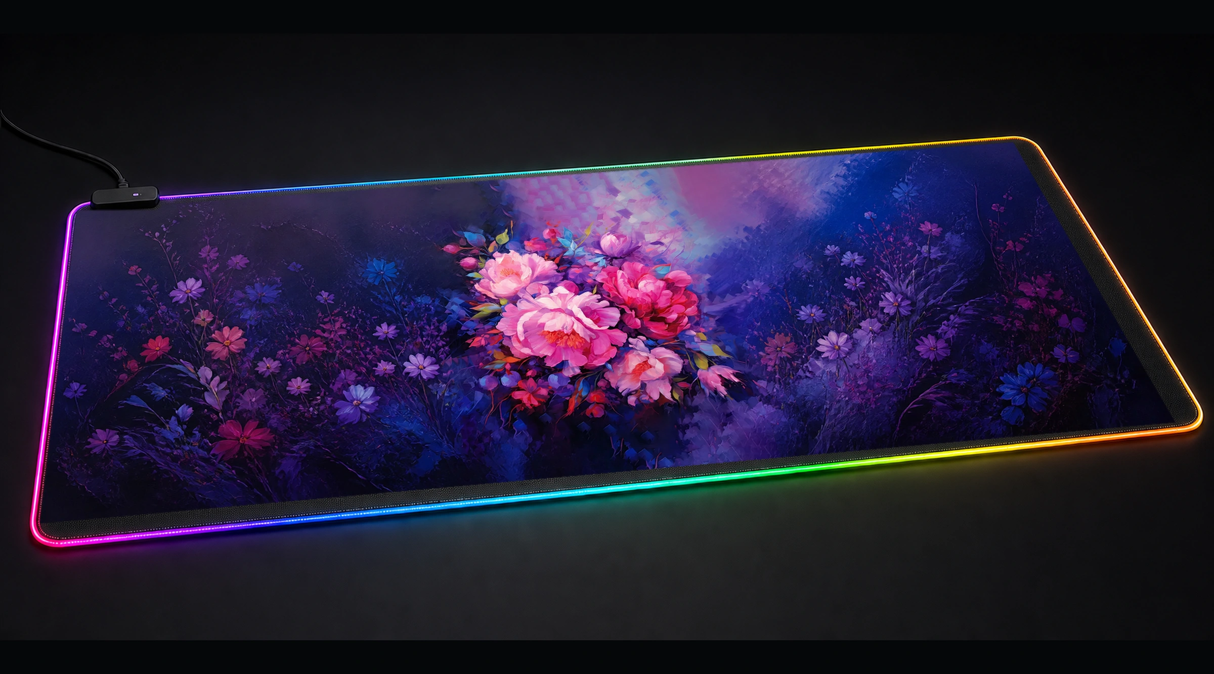 Flower Art — Magenta Wild Haven floral botanical art panoramic RGB gaming desk mat product view