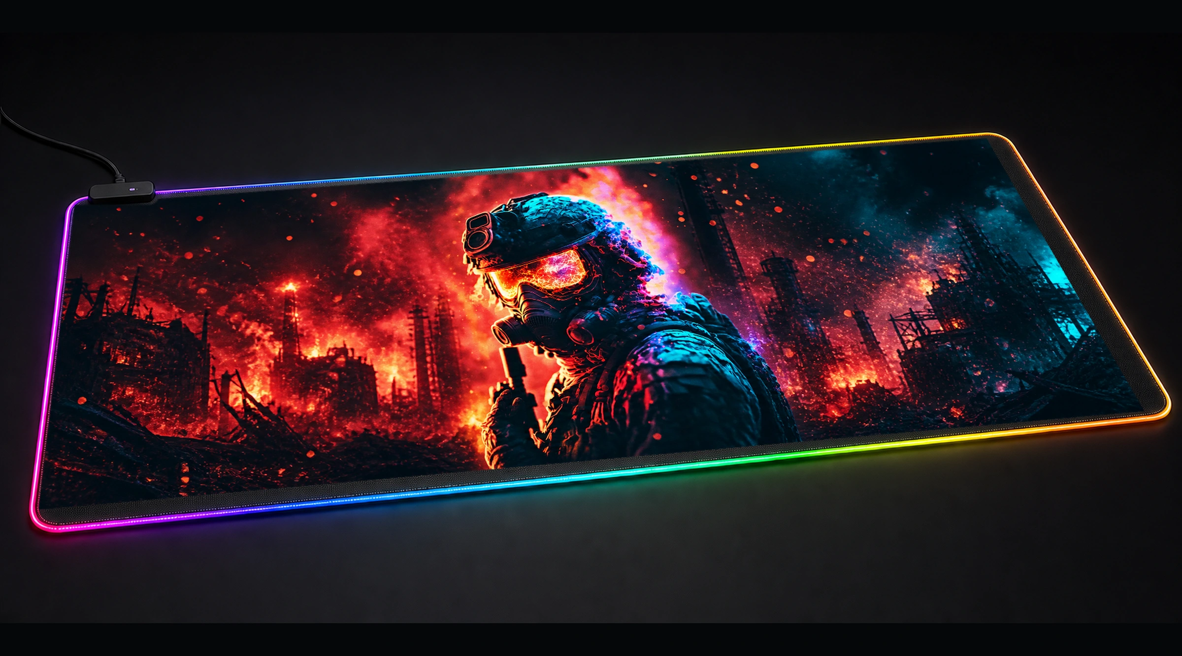 Colorful military game world art panoramic RGB gaming desk mat product view
