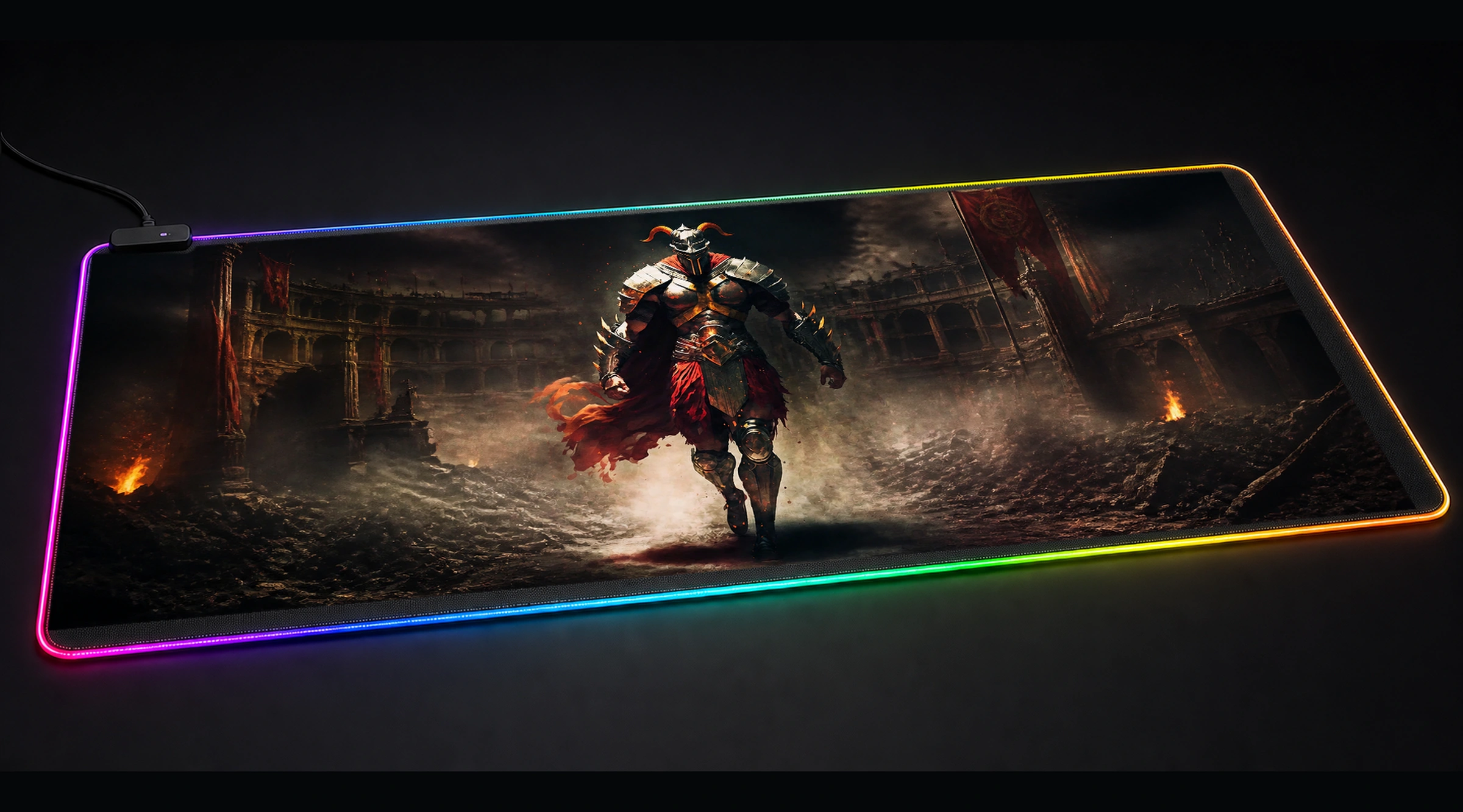 Pain The Gladiator medieval warrior panoramic RGB gaming desk mat product view