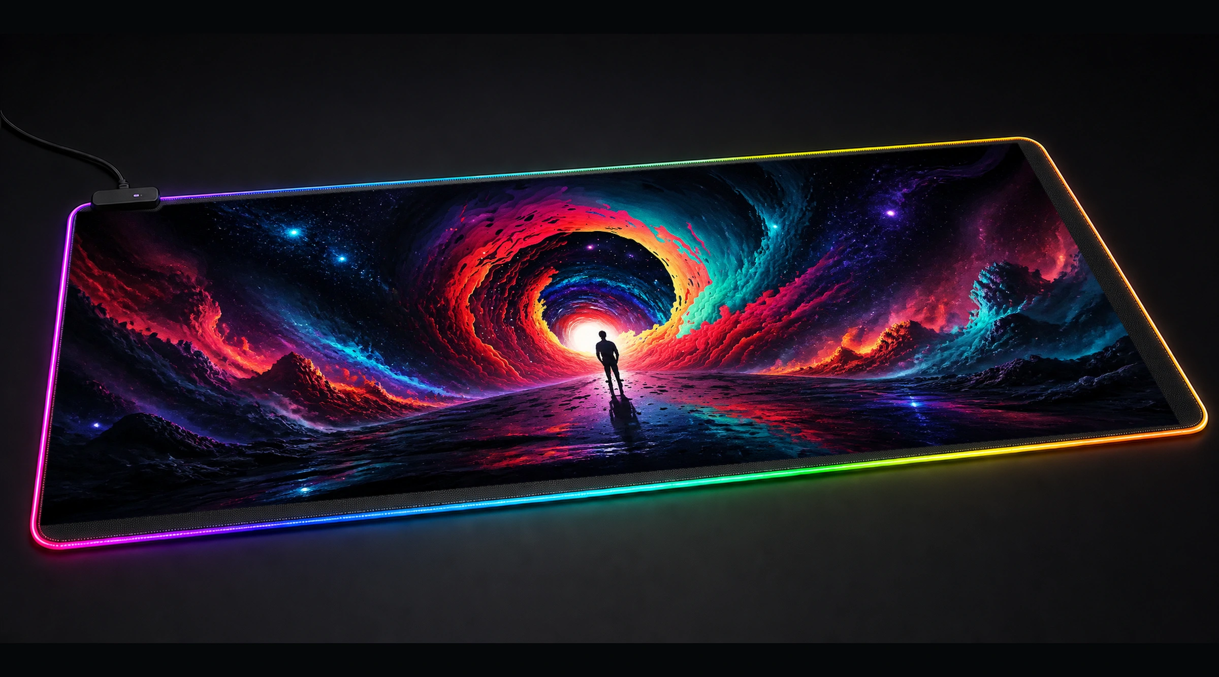 Colorful Street galaxy space art panoramic RGB gaming desk mat product view