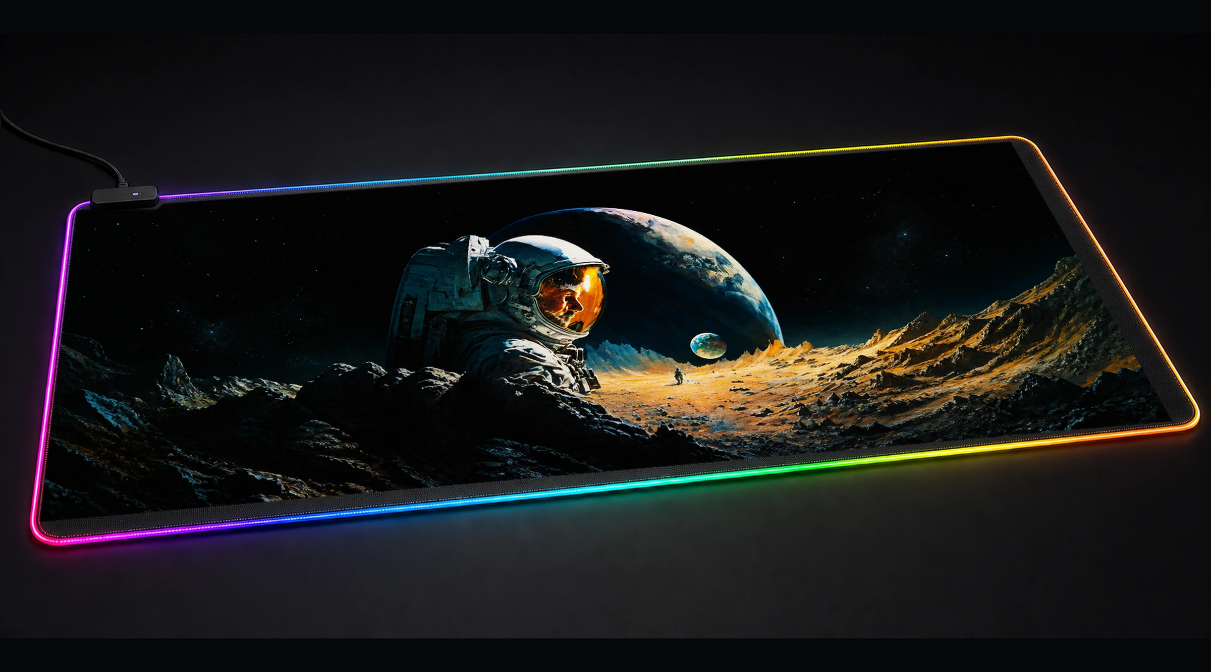 Astronomy on the Moon astronaut space art panoramic RGB gaming desk mat product view