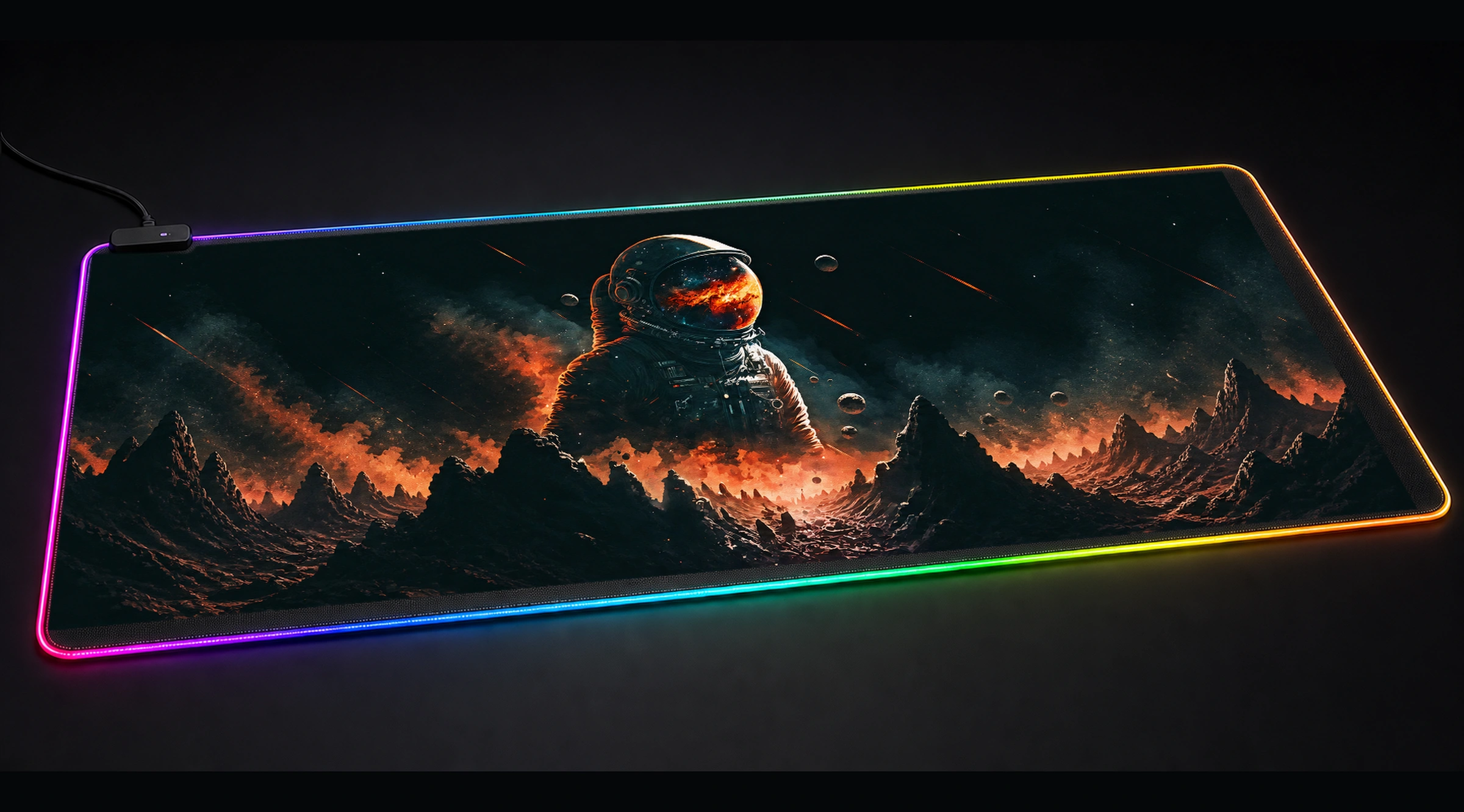 Astronauts and Space Life astronaut space art panoramic RGB gaming desk mat product view