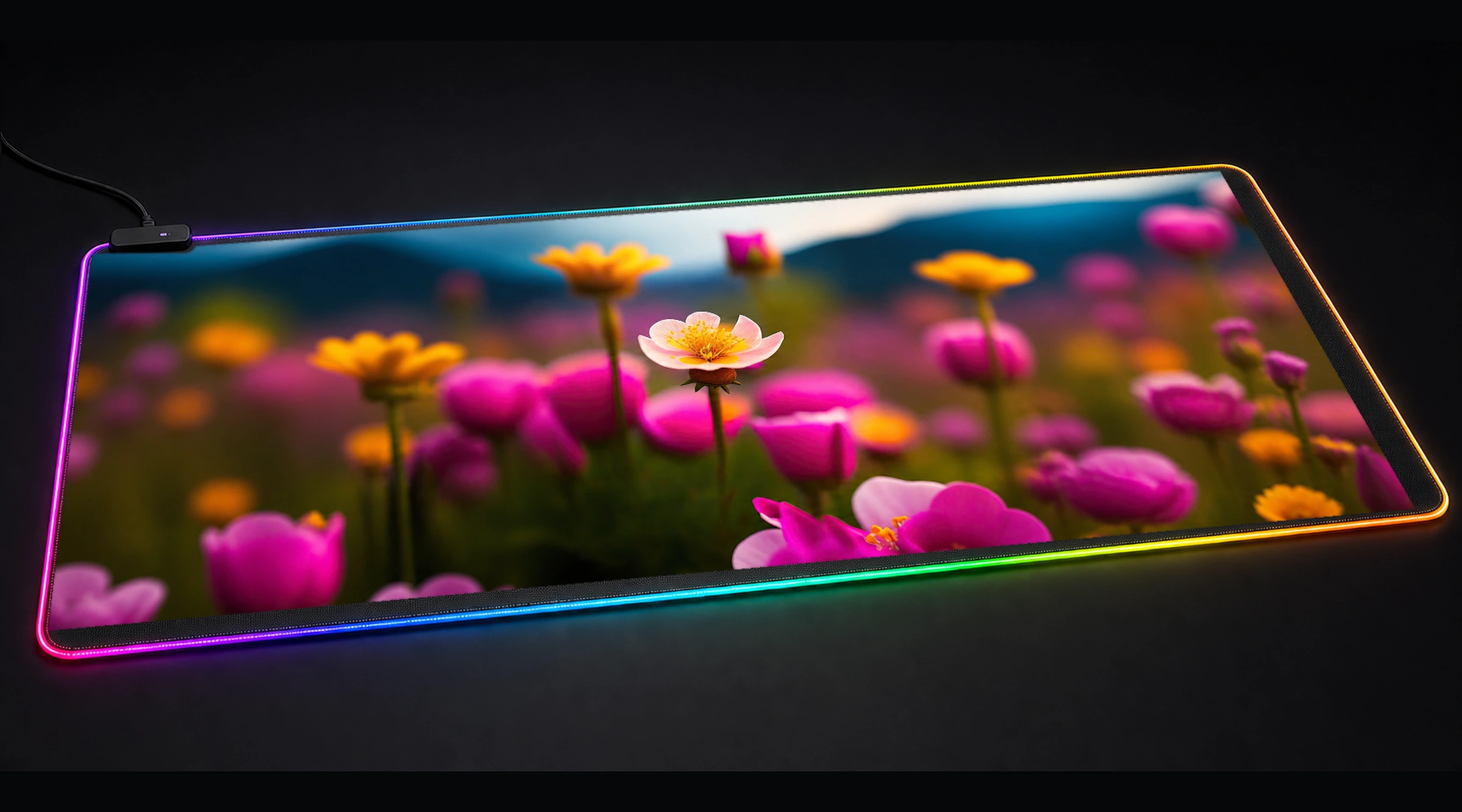Flower Art — Crimson Forest Light Edition 2 floral botanical art panoramic RGB gaming desk mat product view