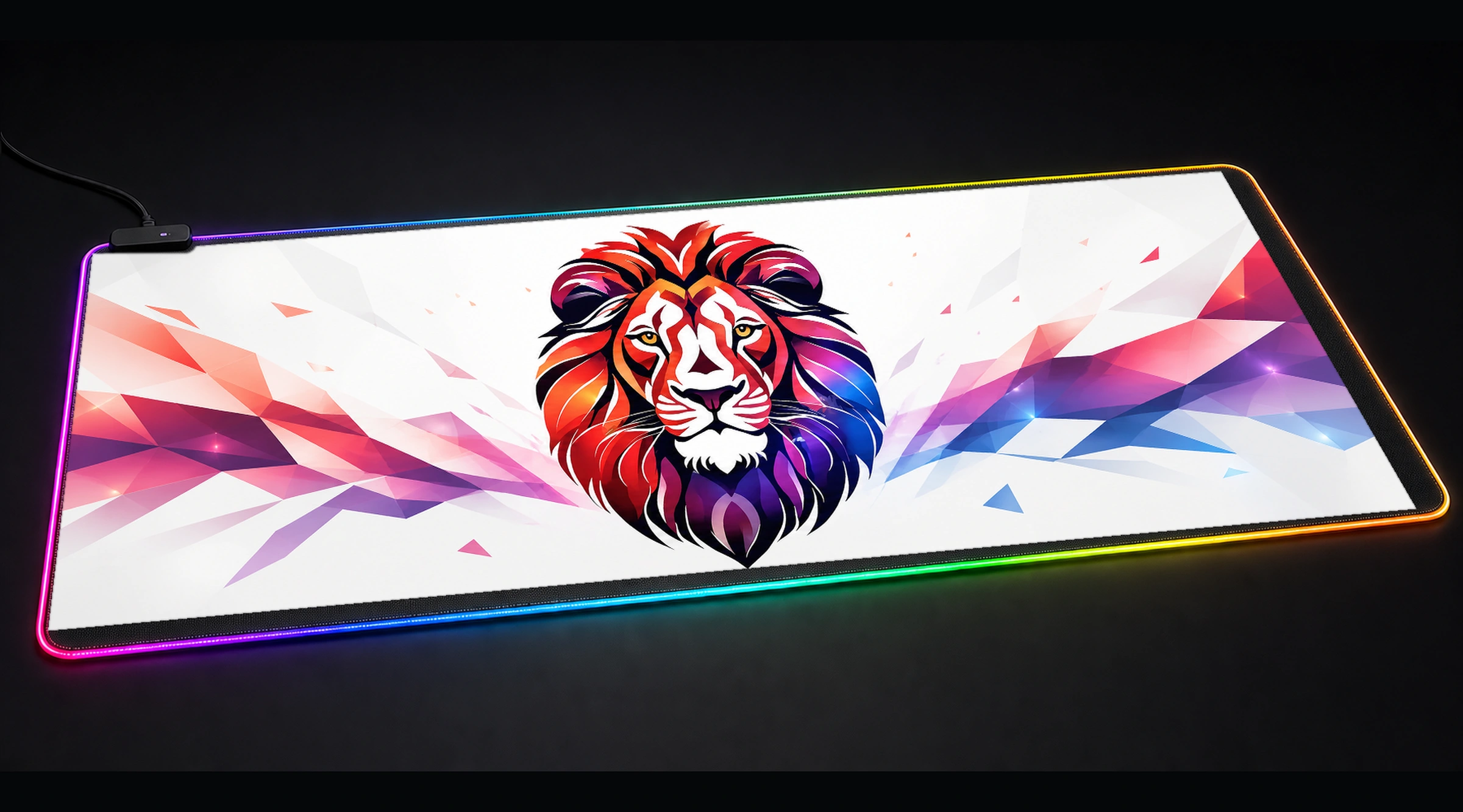 Lion — Magenta Bloom Edition 2 wildlife art panoramic RGB gaming desk mat product view