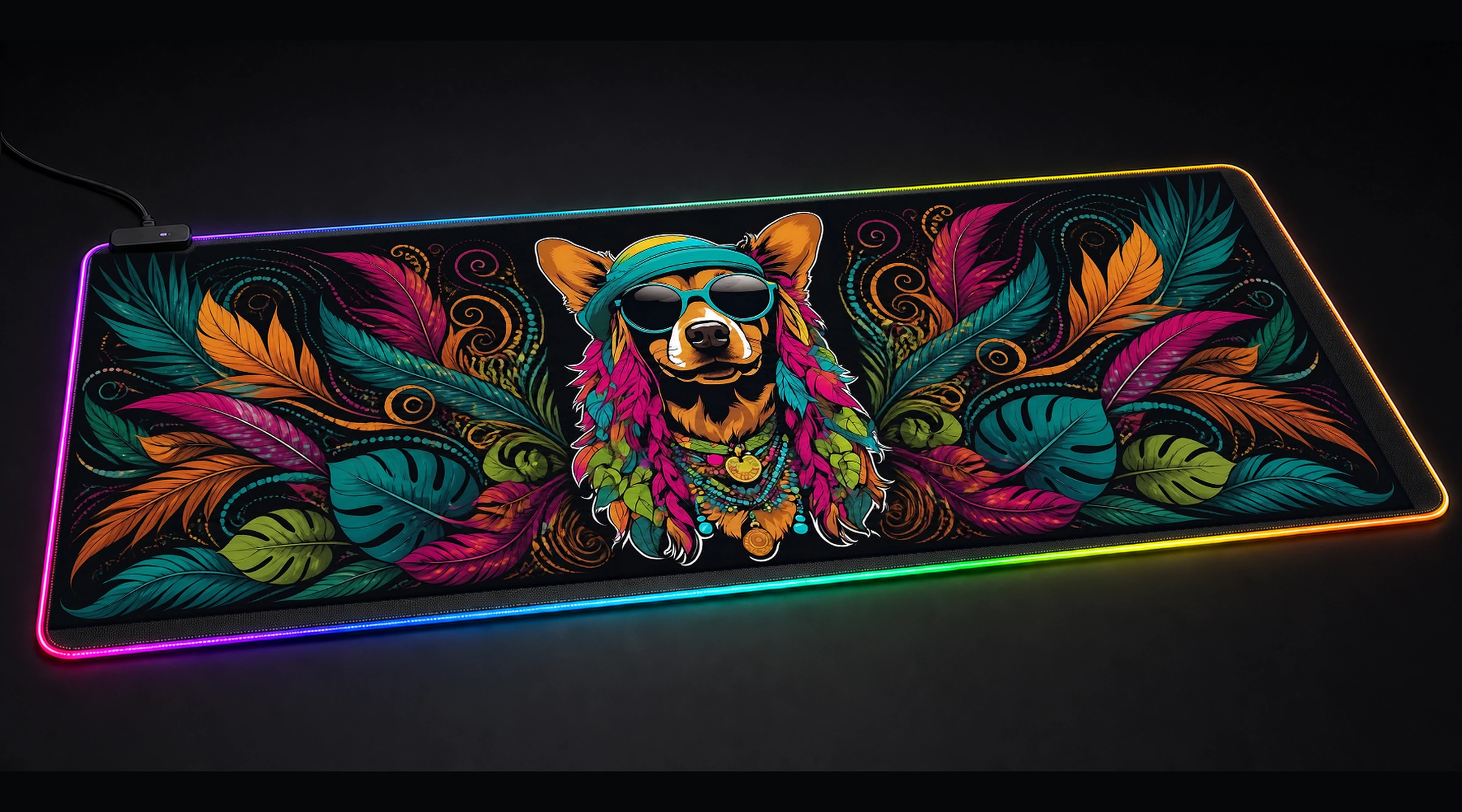 Dog — Crimson Wild Haven pet portrait art panoramic RGB gaming desk mat product view