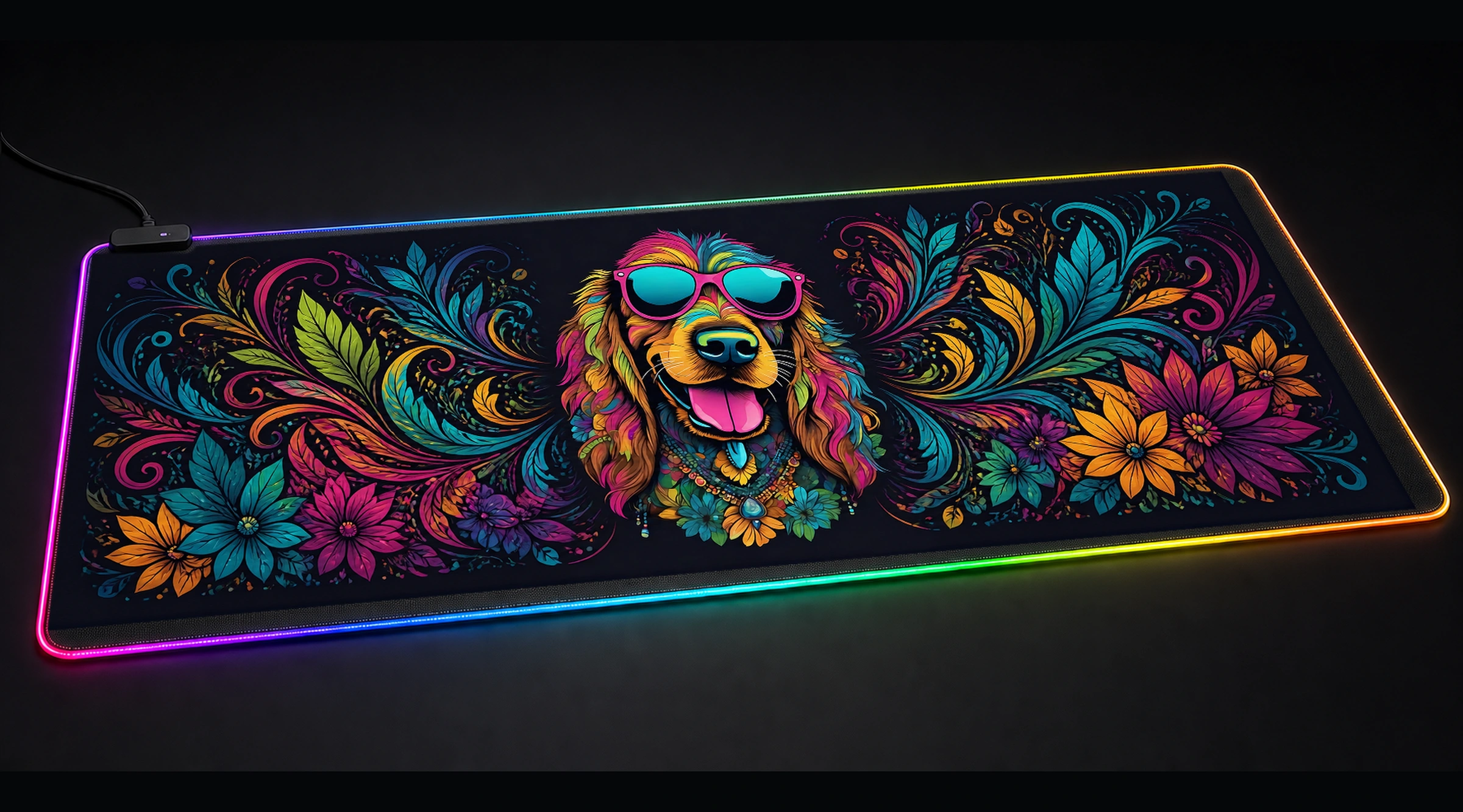 Dog — Crimson Wild Haven Edition 2 pet portrait art panoramic RGB gaming desk mat product view