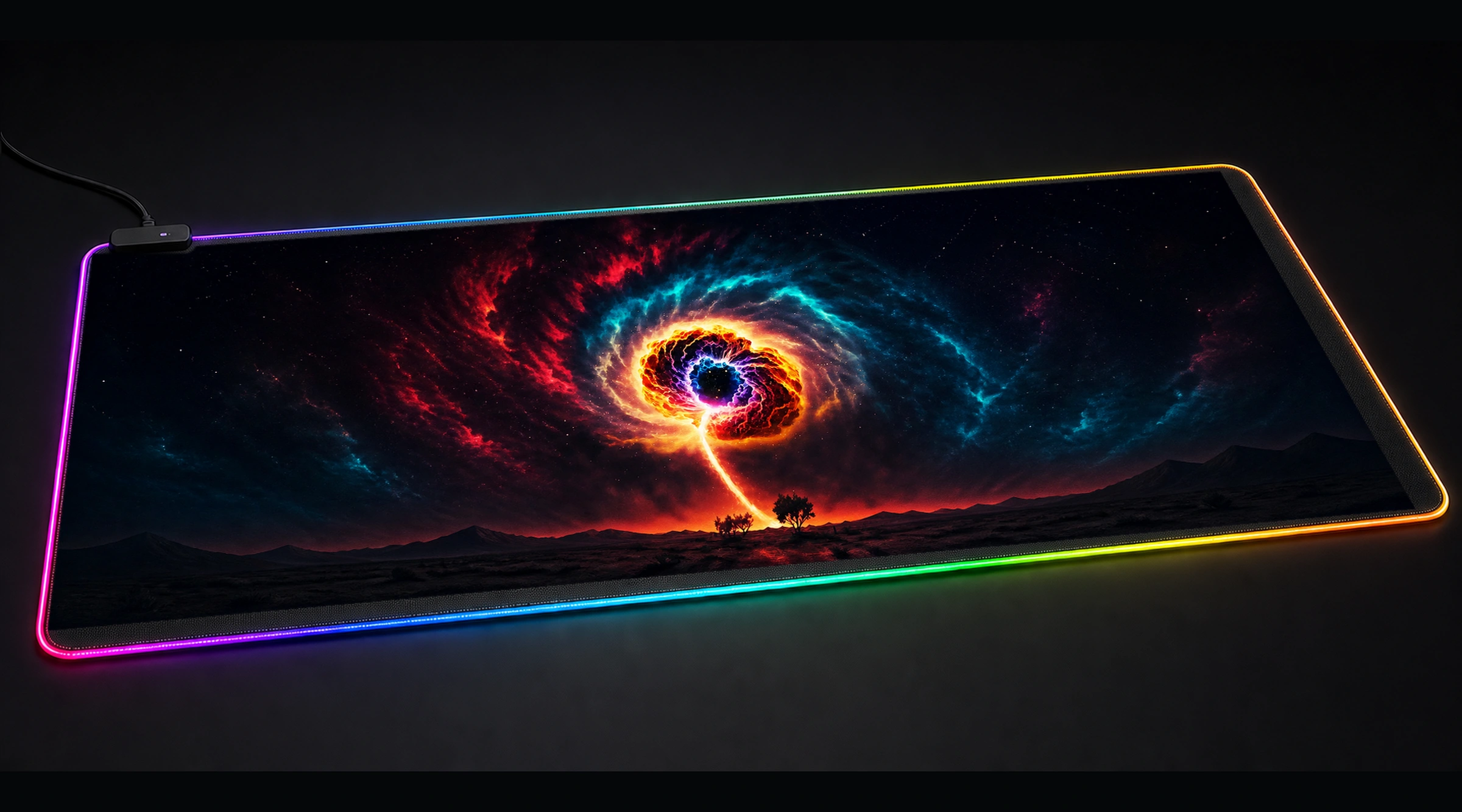 Galactic storm galaxy space art panoramic RGB gaming desk mat product view