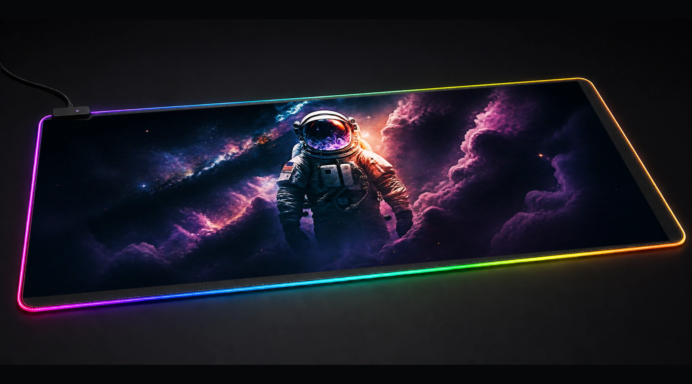 Astronaut in Space astronaut space art panoramic RGB gaming desk mat product view