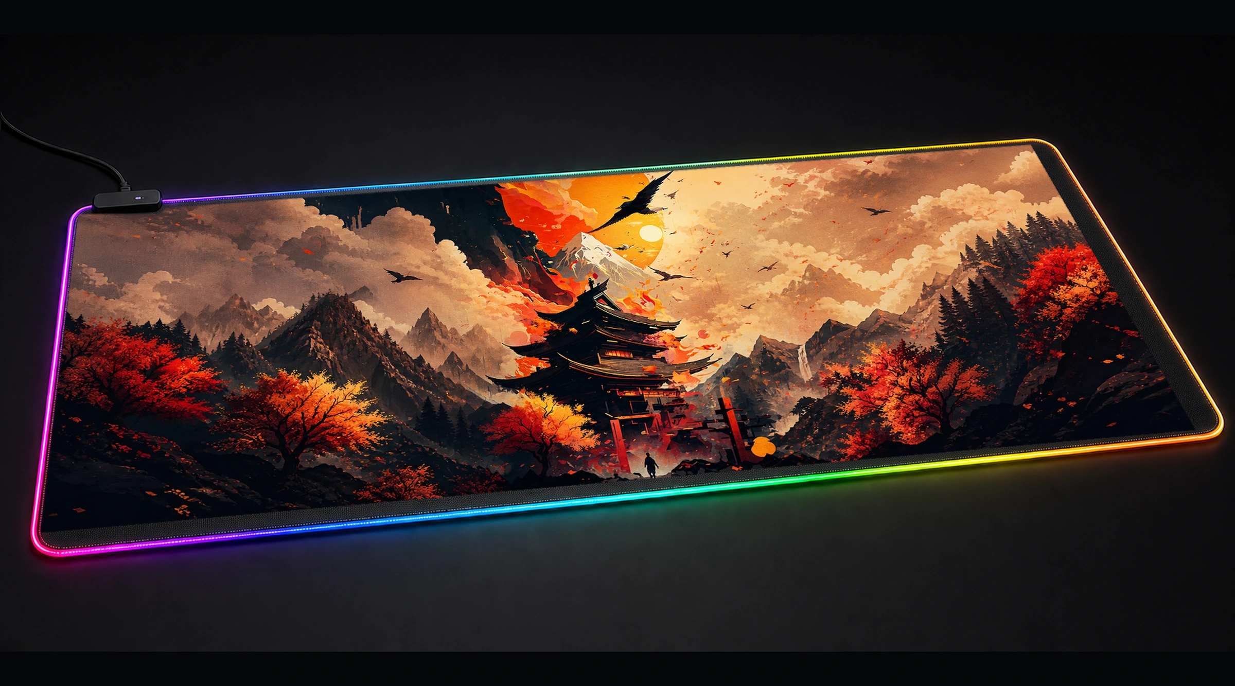 Fantasy Japan Art sakura fuji art panoramic RGB gaming desk mat product view