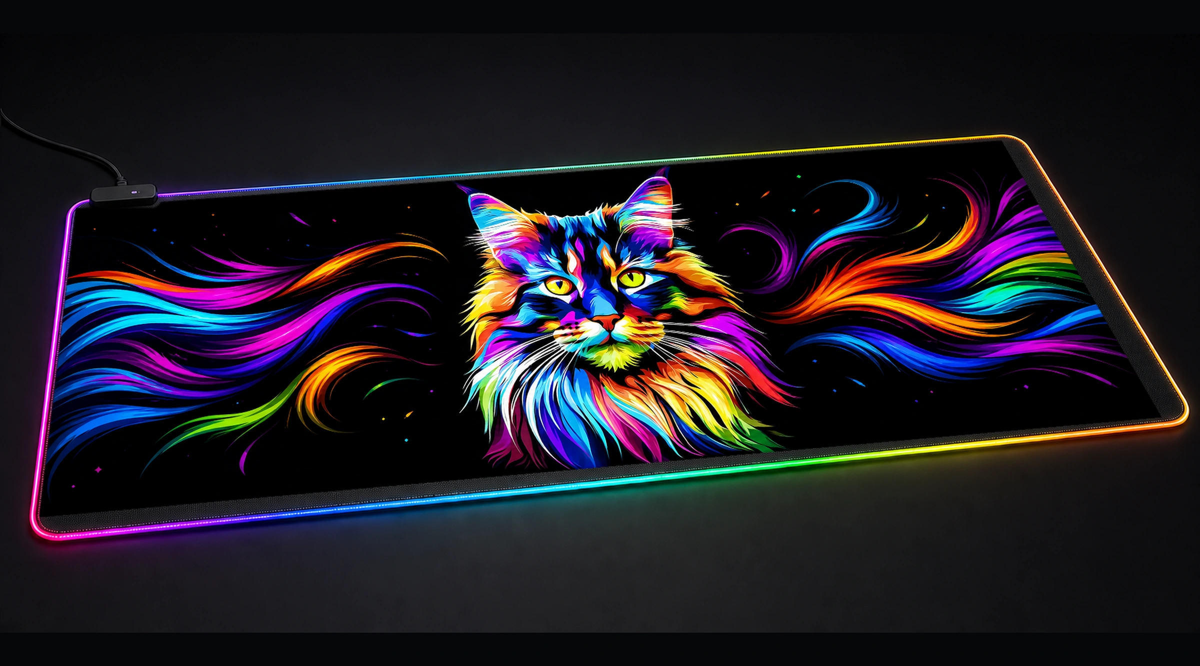 Cat — Magenta Wild Haven pet portrait art panoramic RGB gaming desk mat product view