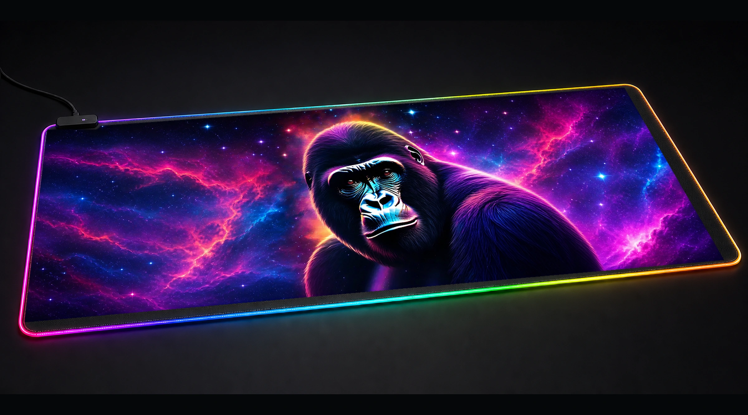 Space Gorilla — Violet Wild Haven nature animal art panoramic RGB gaming desk mat product view