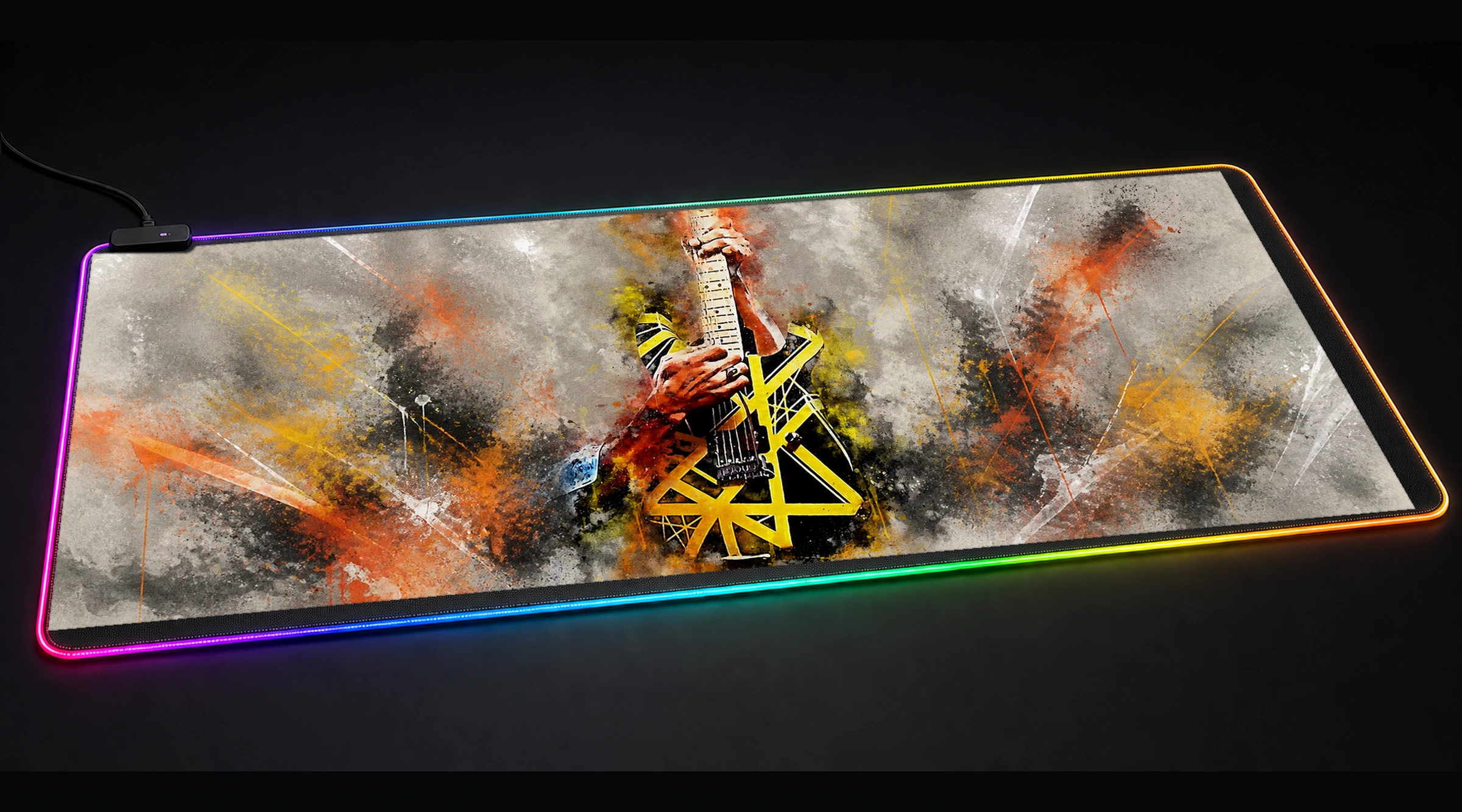 Gibson Eddie music band art panoramic RGB gaming desk mat product view