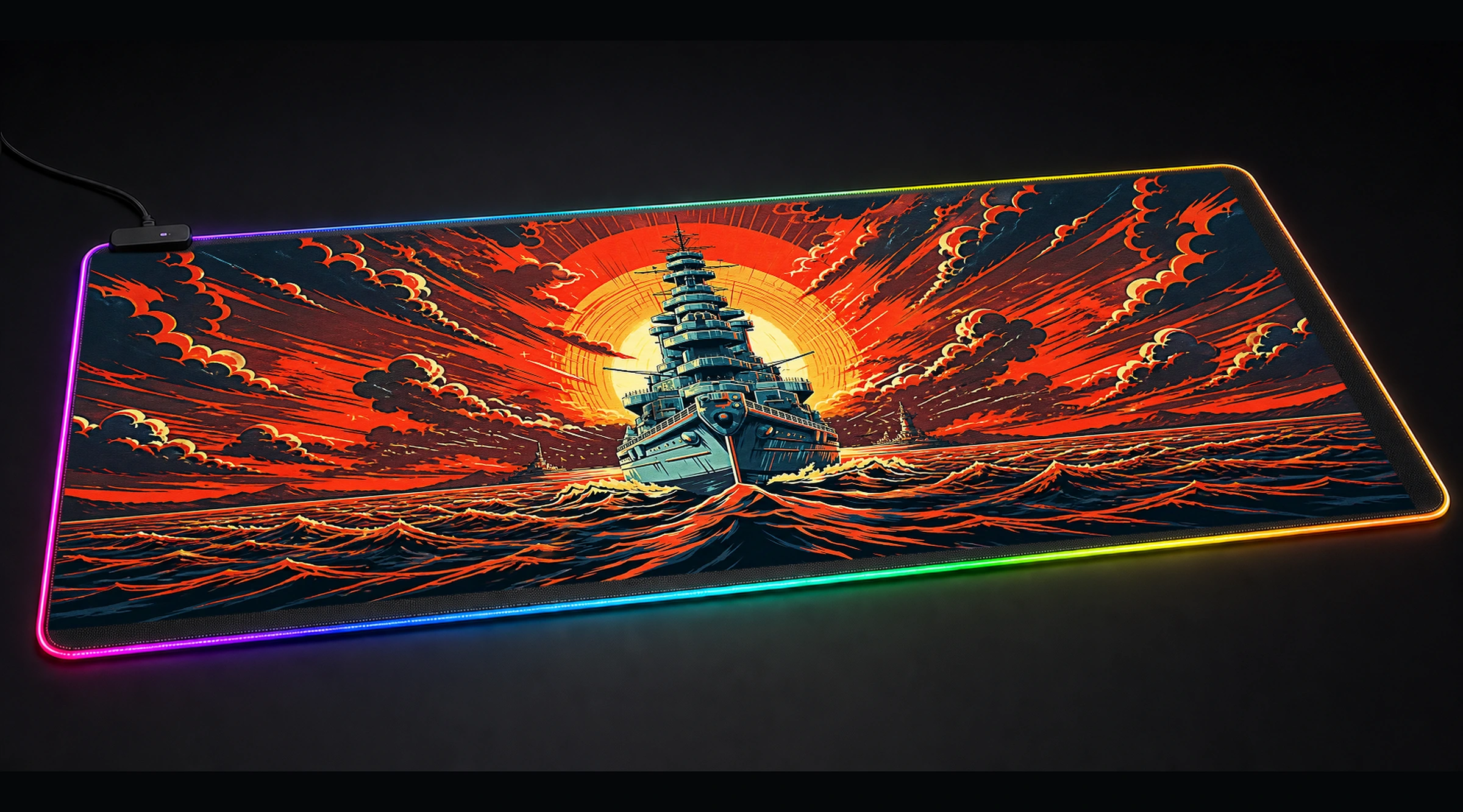 Vintage Warships military history art panoramic RGB gaming desk mat product view