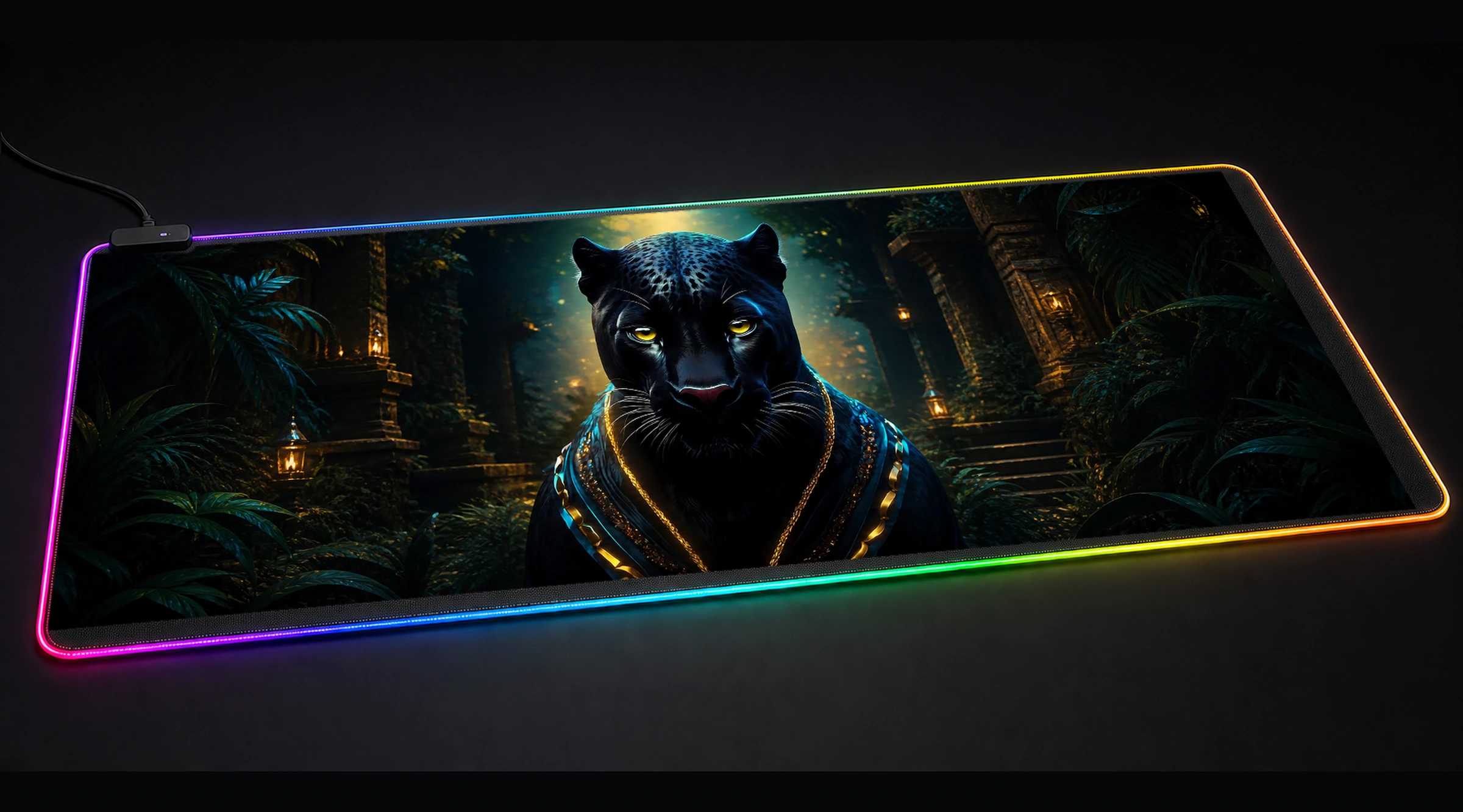 Black Panther — Azure Main Stage comic cartoon art panoramic RGB gaming desk mat product view